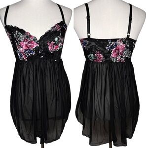 Torrid Simply Mesh Lace Black Babydoll Chemise Nightie 10 NWT Floral Sheer Sexy
